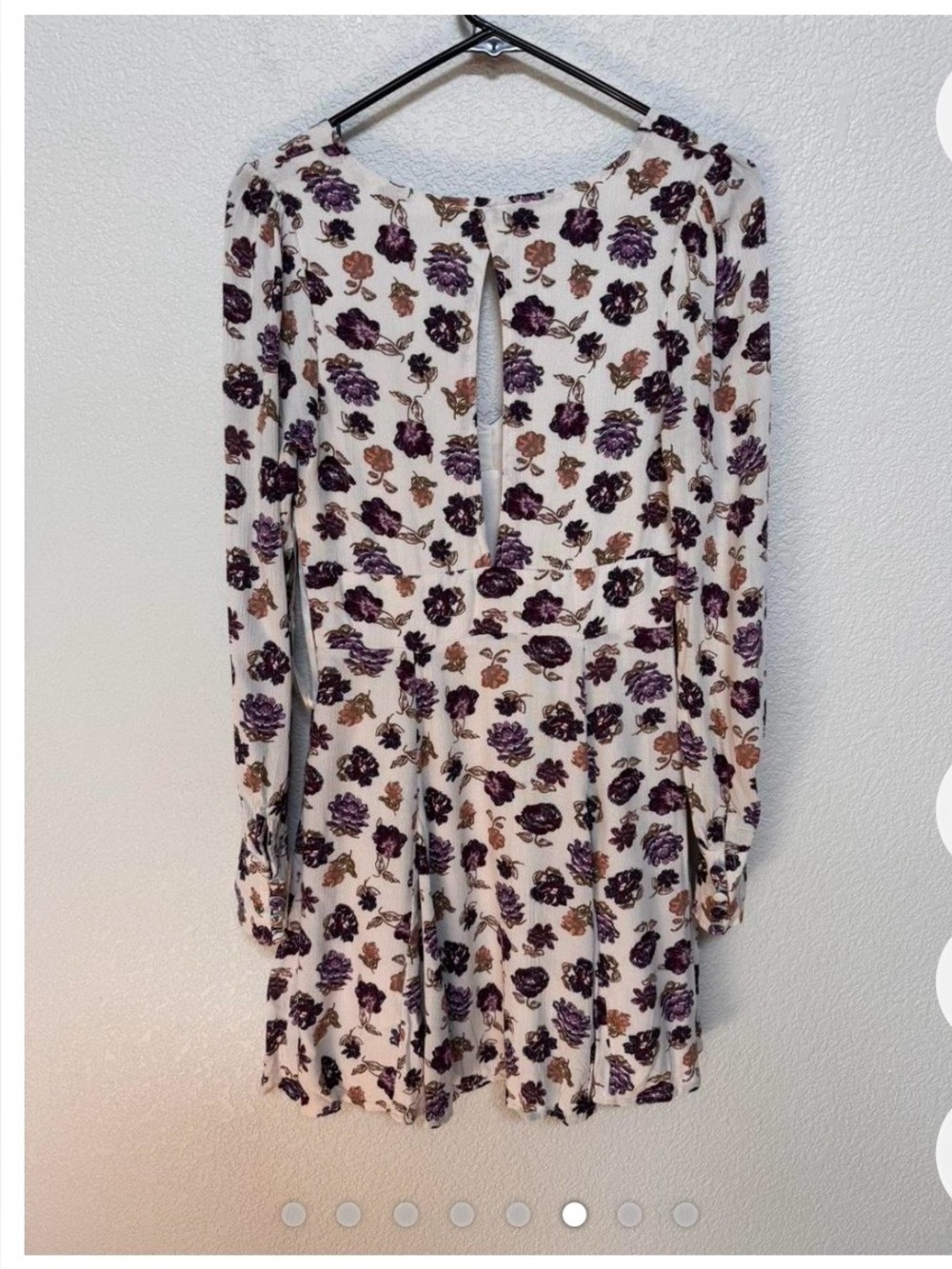 Free people Long-Sleeve Cream Dress with Purple & Brown Blooms